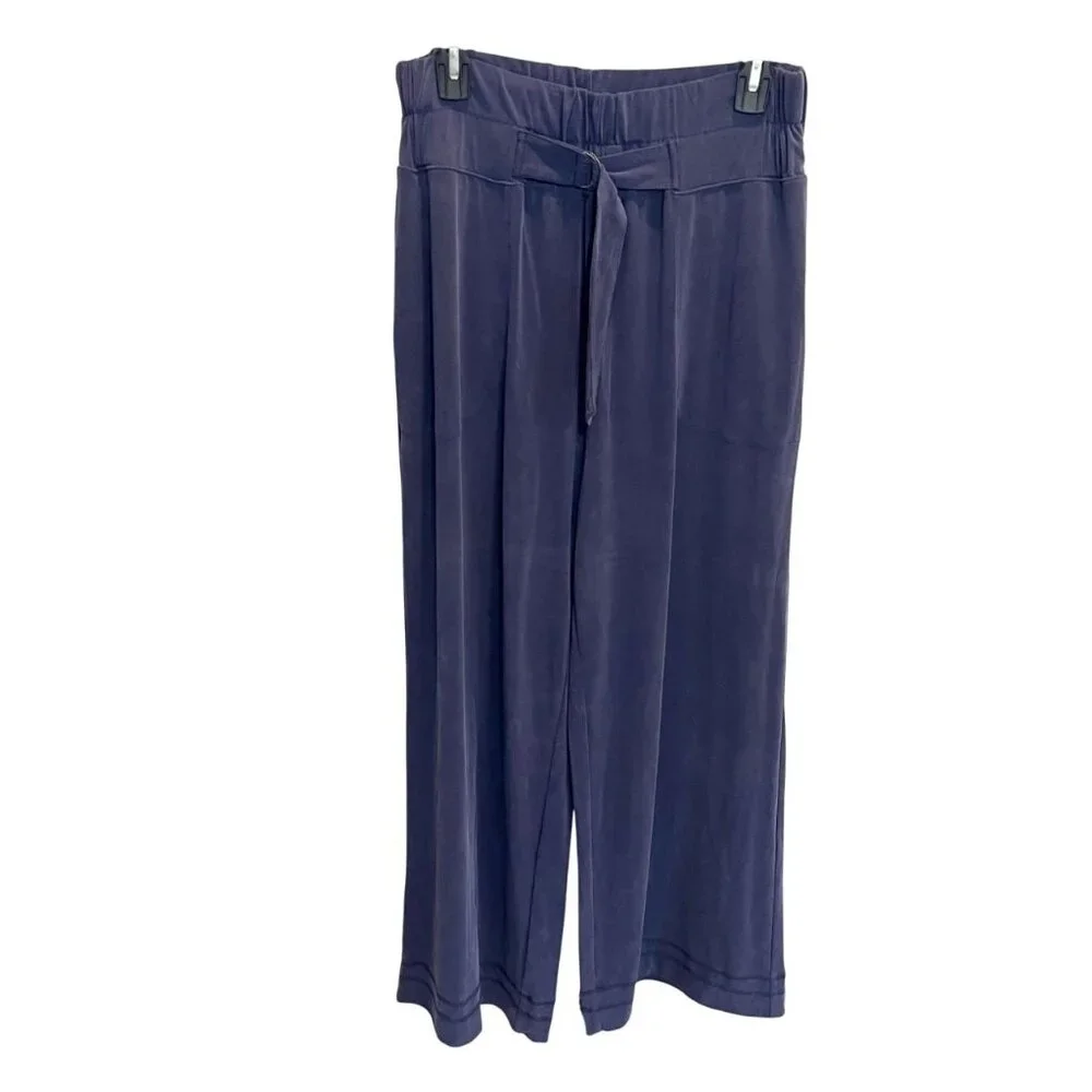 Anthropologie Saturday Sunday Navy High Rise Wide Leg Pull On Pants - MEDIUM